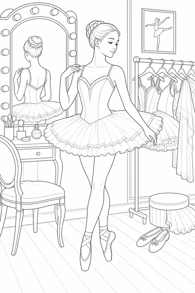 Realistic Ballerina Realistic ballerina tutu dressing room coloring page