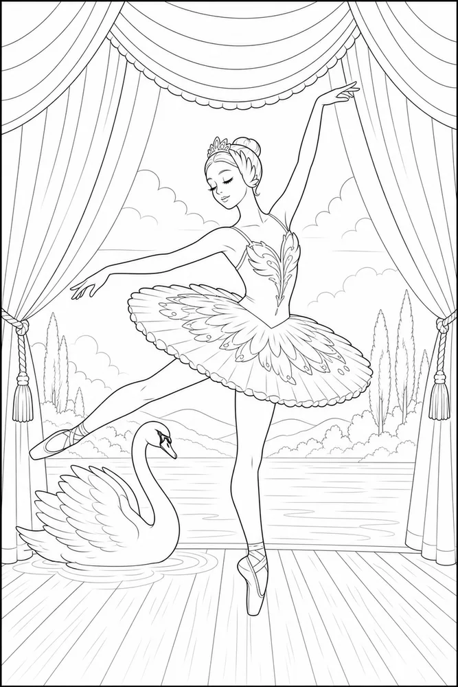 Swan Lake Ballerina Swan lake ballerina curtain stage coloring page