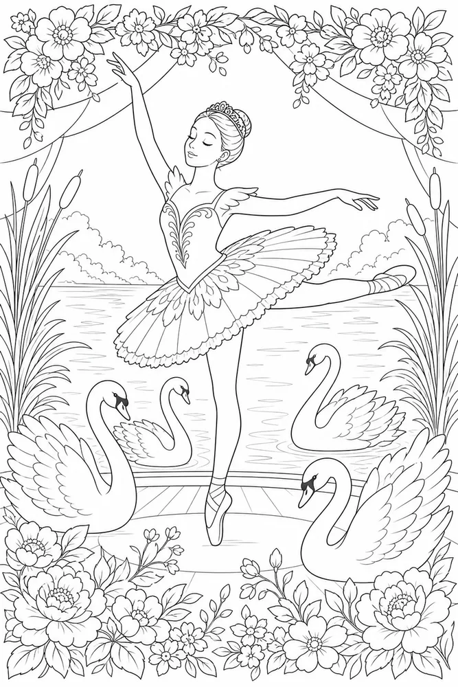 Swan Lake Ballerina Swan lake ballerina flower recital coloring page