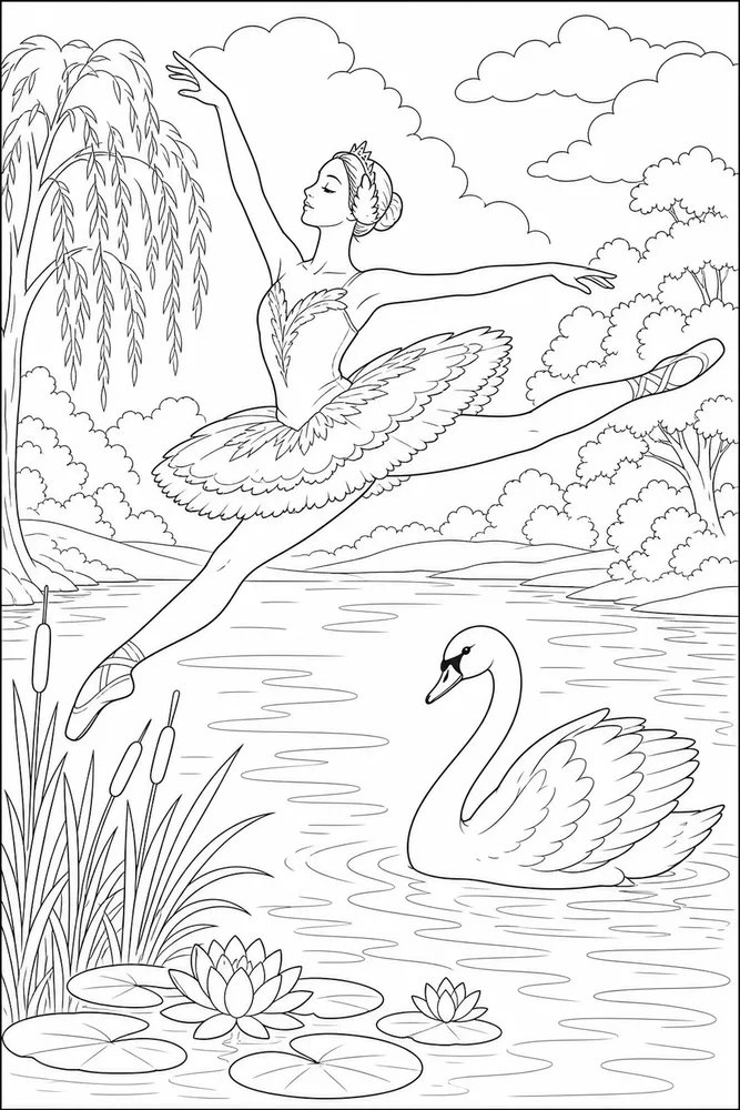 Swan Lake Ballerina Swan lake ballerina gentle leap coloring page