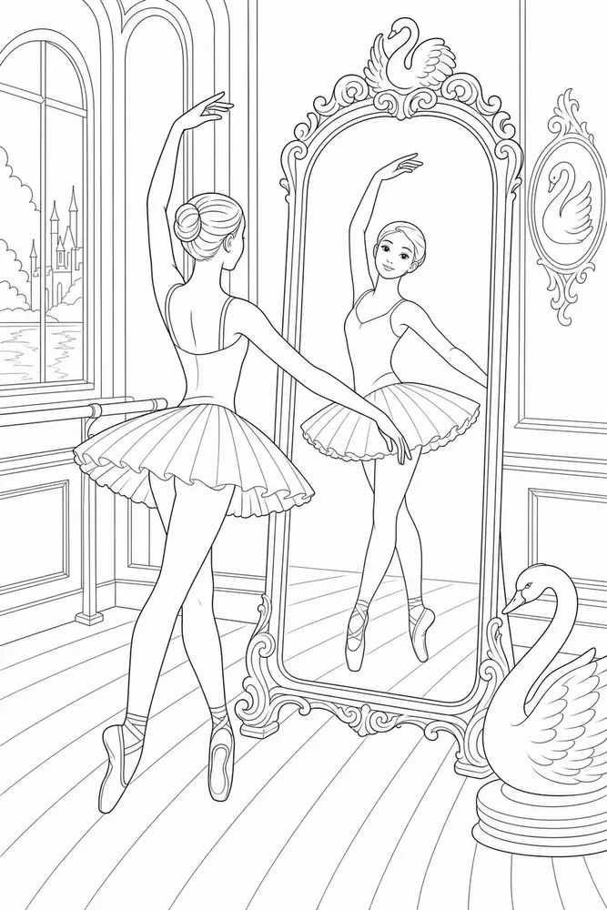 Swan Lake Ballerina Swan lake ballerina mirror practice coloring page