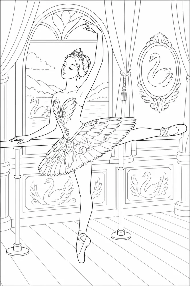 Swan Lake Ballerina Swan lake ballerina practice barre coloring page