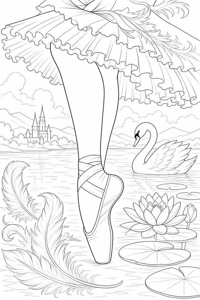 Swan Lake Ballerina Swan lake ballerina slipper close up coloring page