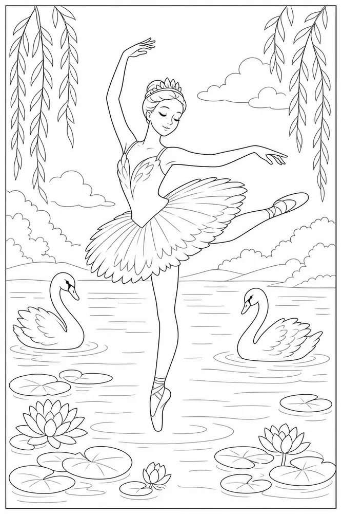 Swan Lake Ballerina Swan lake ballerina spotlight pose coloring page