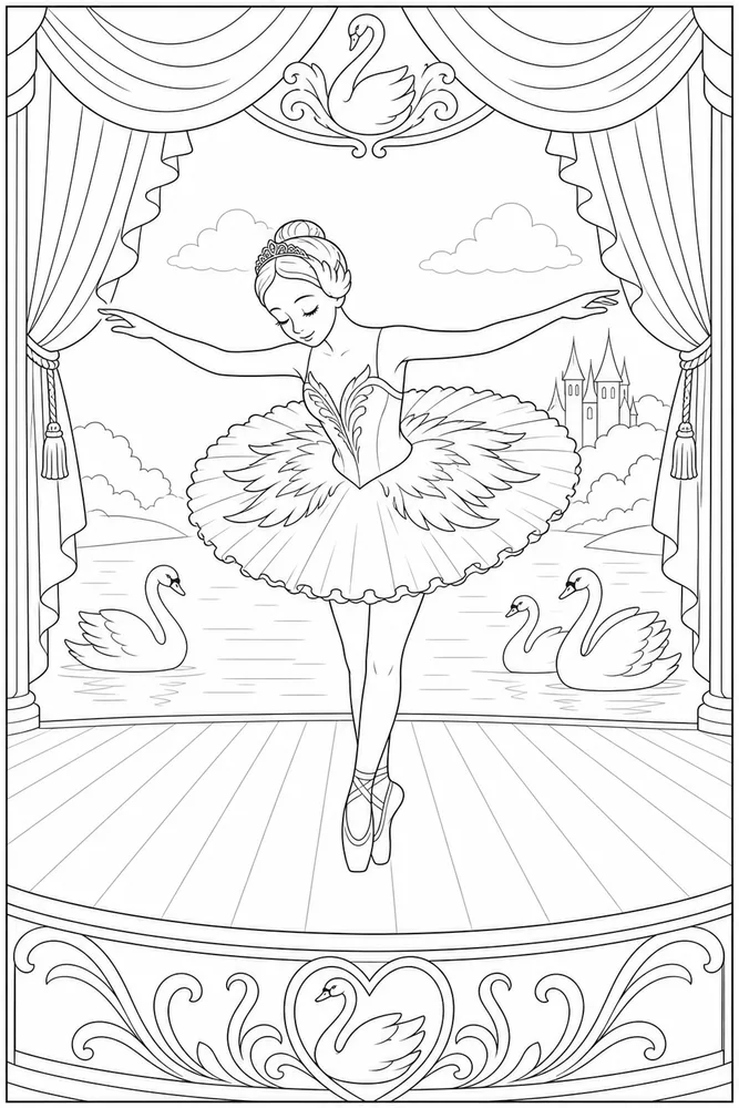 Swan Lake Ballerina Swan lake ballerina stage bow coloring page