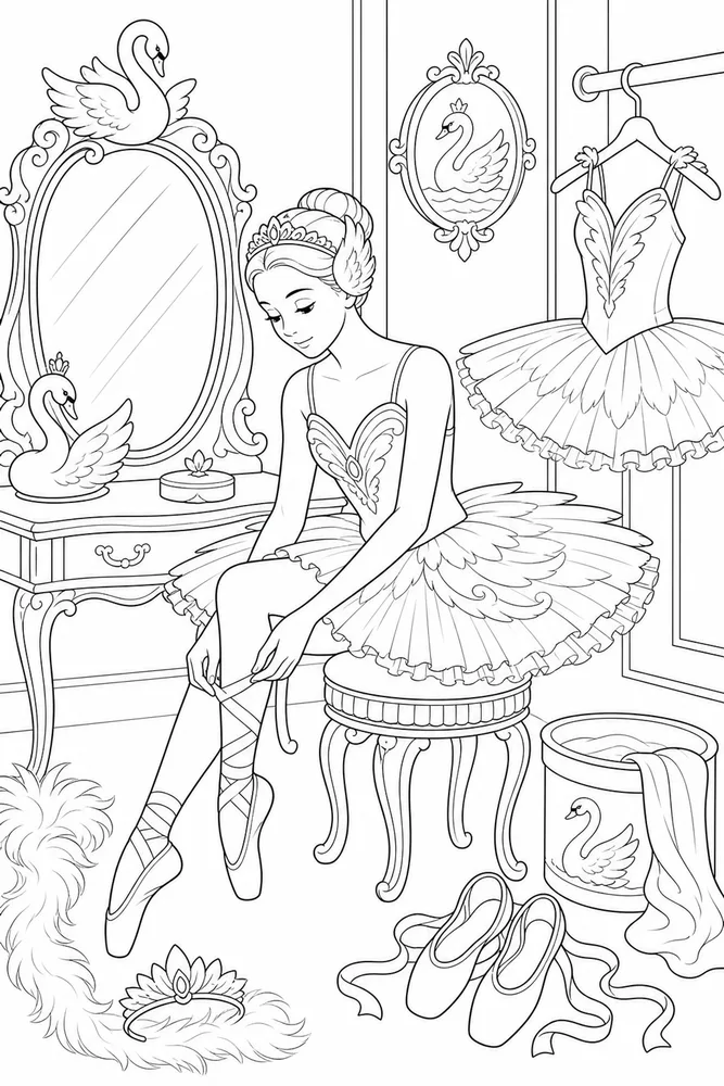 Swan Lake Ballerina Swan lake ballerina tutu dressing room coloring page