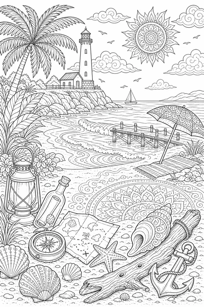 Adult Beach Beach Hidden Objects Adult printable coloring page