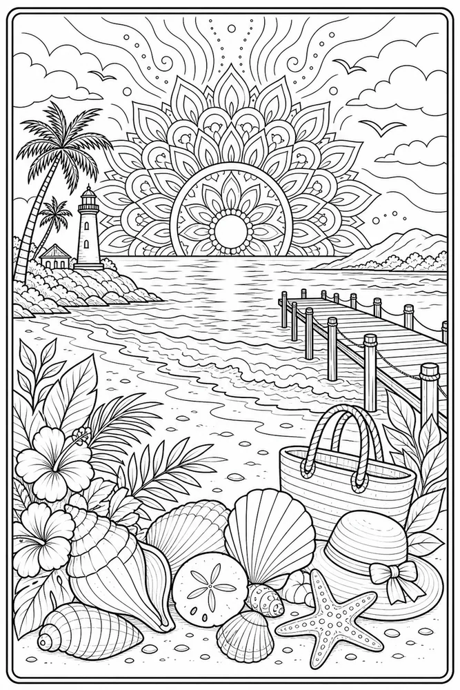 Adult Beach Mandala Adult printable coloring page