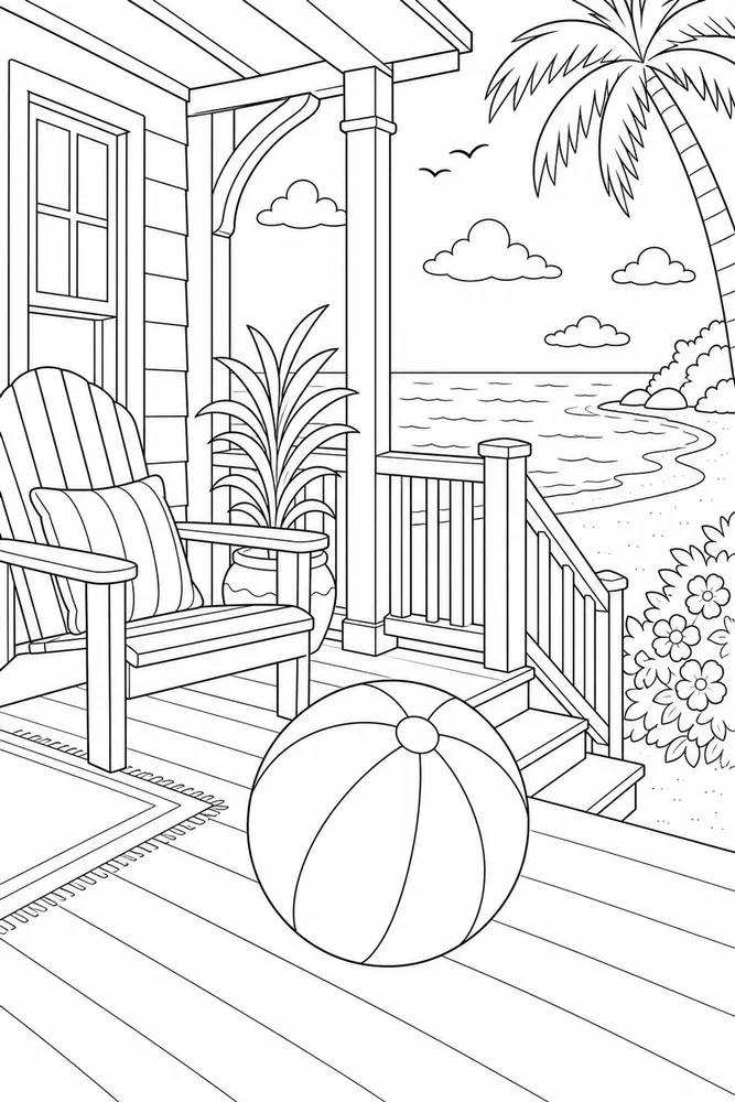 Beach Ball Beach ball beach house porch coloring page