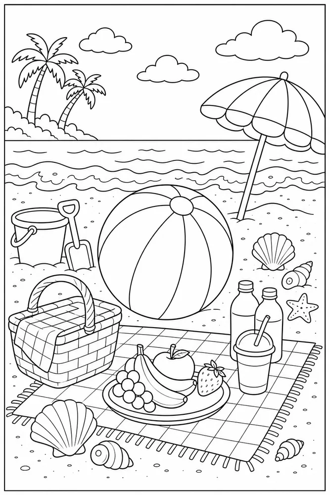 Beach Ball Beach ball beach picnic coloring page