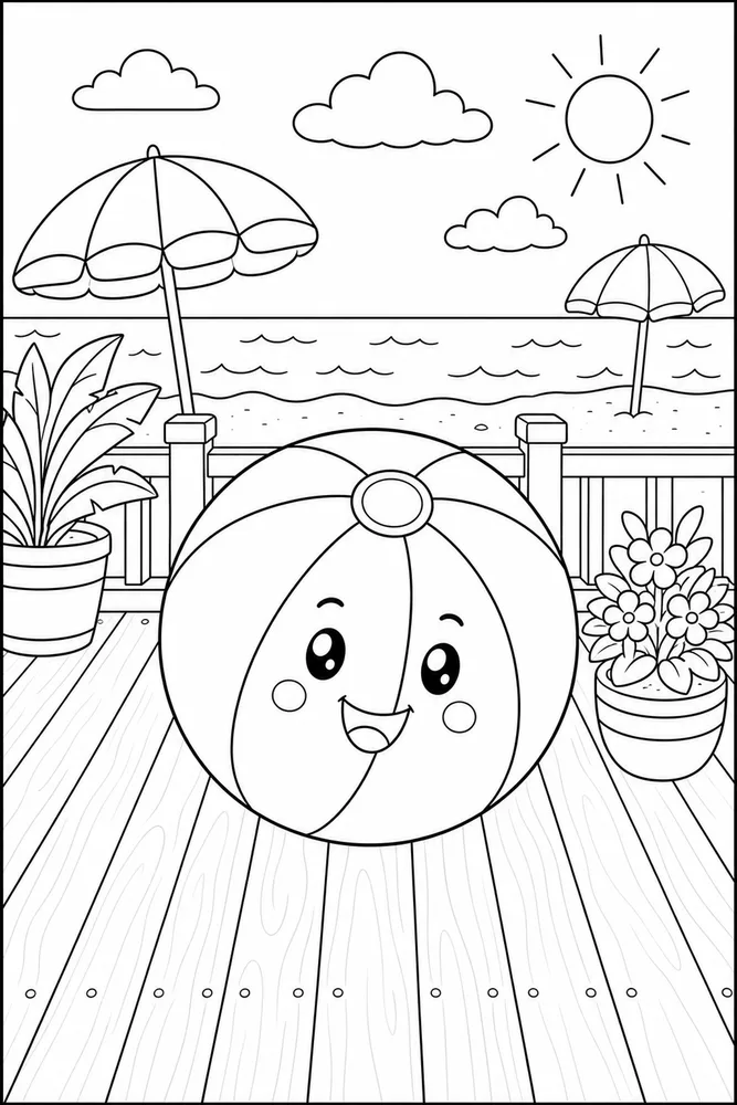 Beach Ball Beach ball boardwalk scene coloring page