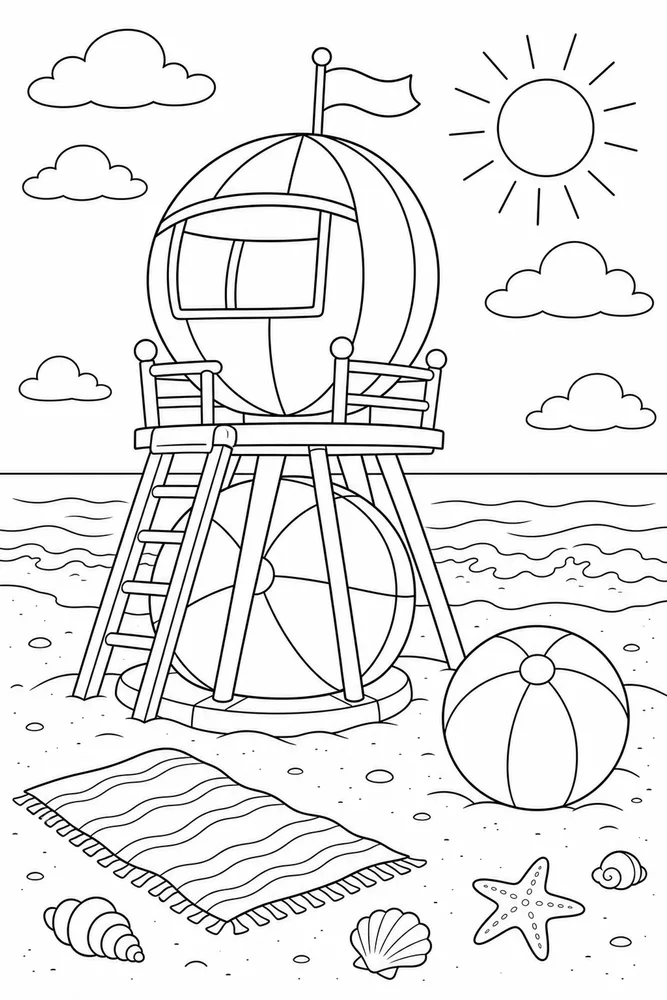 Beach Ball Beach ball lifeguard stand coloring page