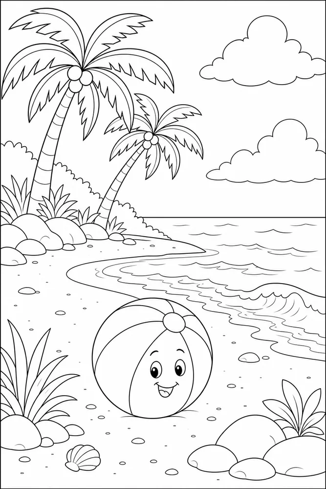 Beach Ball Beach ball palm tree cove coloring page