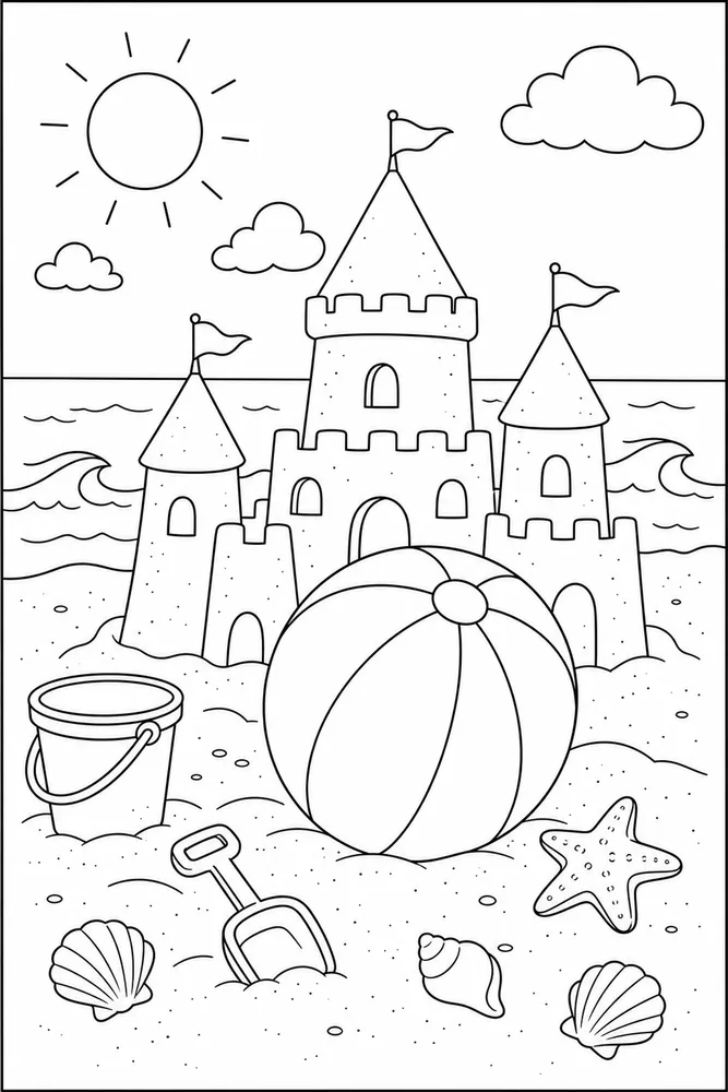 Beach Ball Beach ball sandcastle area coloring page