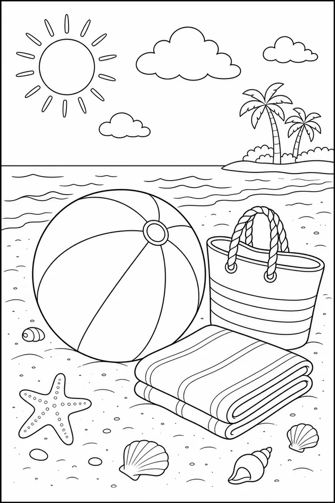 Beach Ball Beach ball towel and bag coloring page