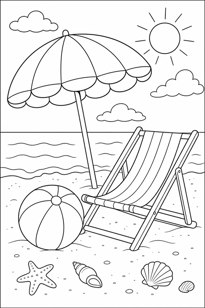 Beach Ball Beach ball umbrella and chair coloring page