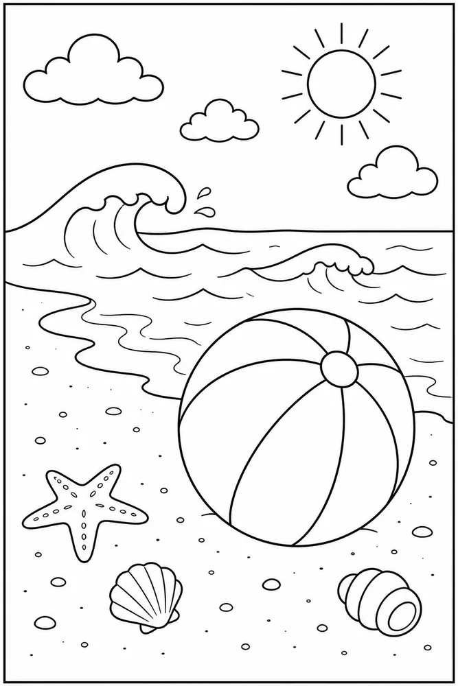 Beach Ball Beach ball wave shoreline coloring page