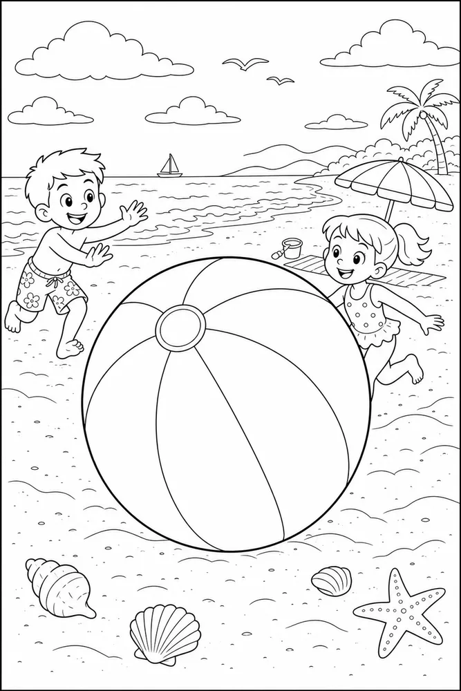Beach Ball Beach ball wide beach view coloring page