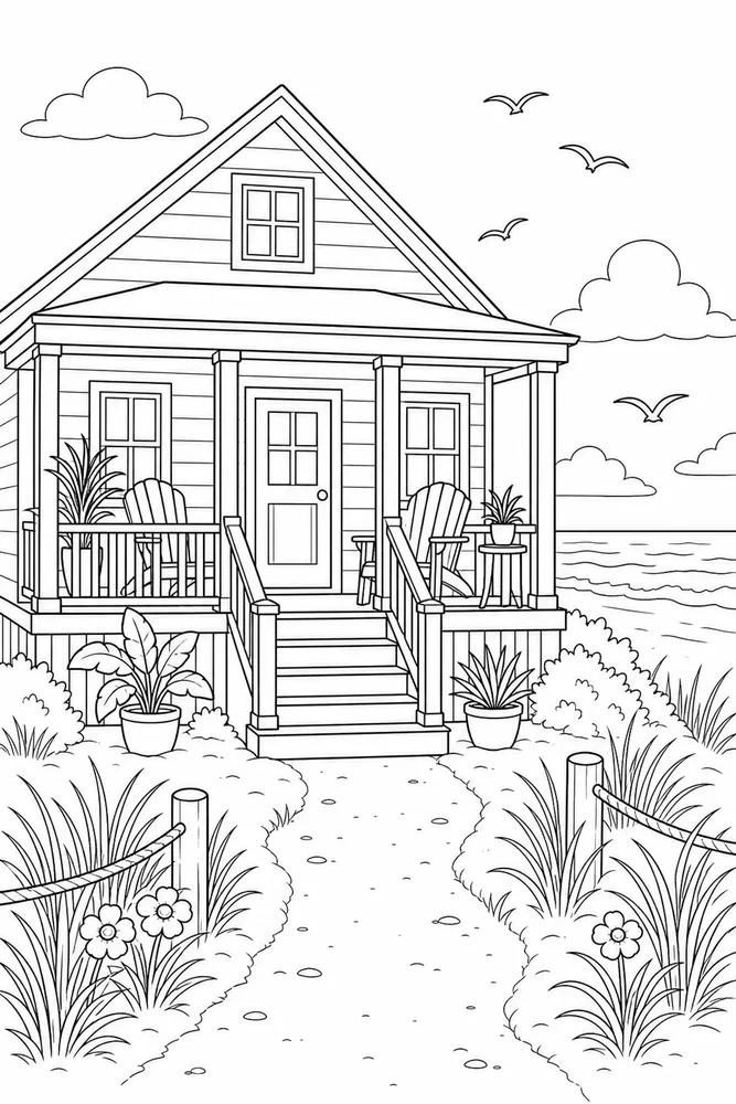 Beach House Beach house beach house porch coloring page
