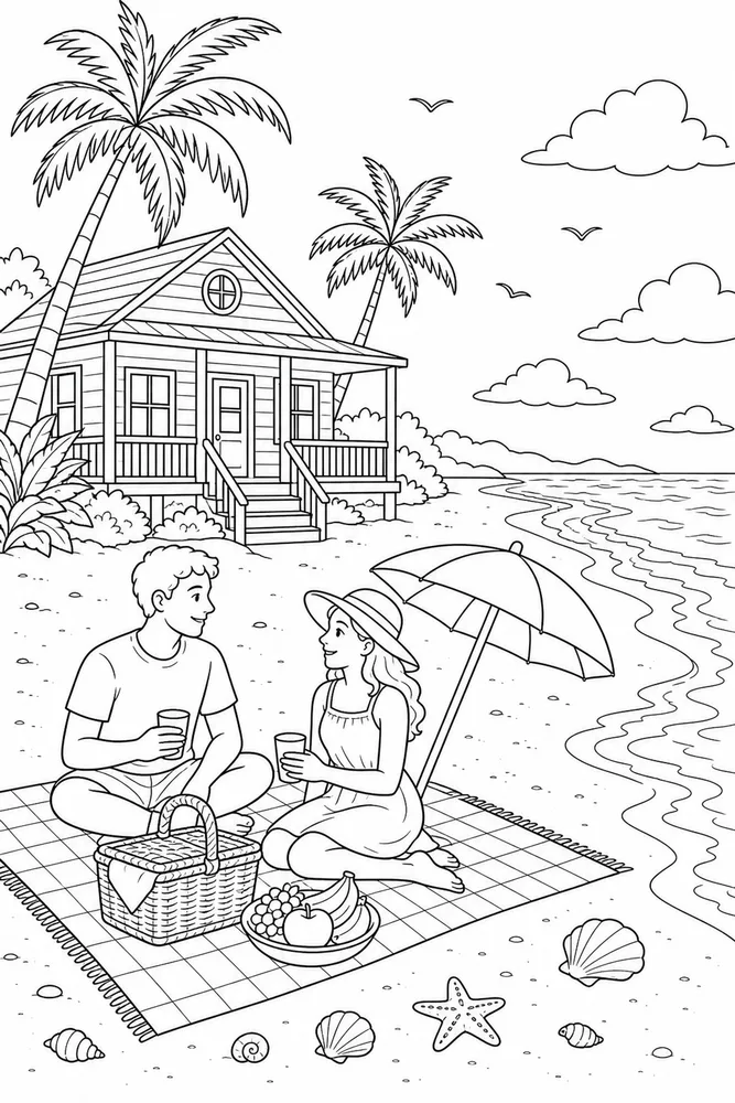 Beach House Beach house beach picnic coloring page