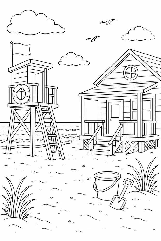 Beach House Beach house lifeguard stand coloring page