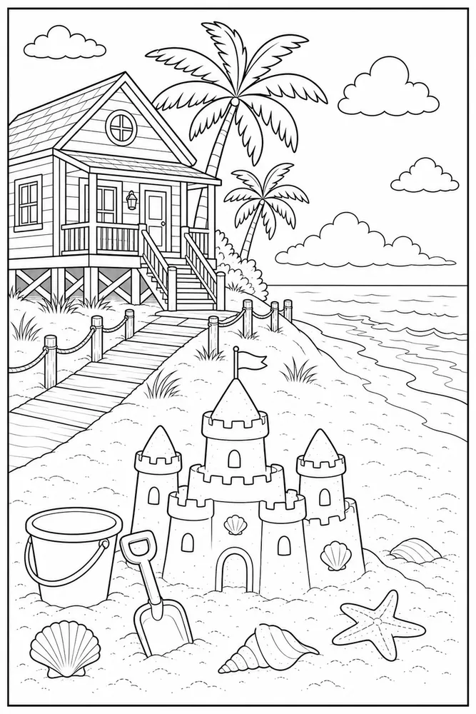 Beach House Beach house sandcastle area coloring page