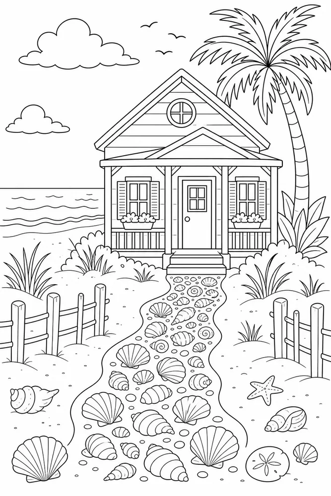 Beach House Beach house shell path coloring page