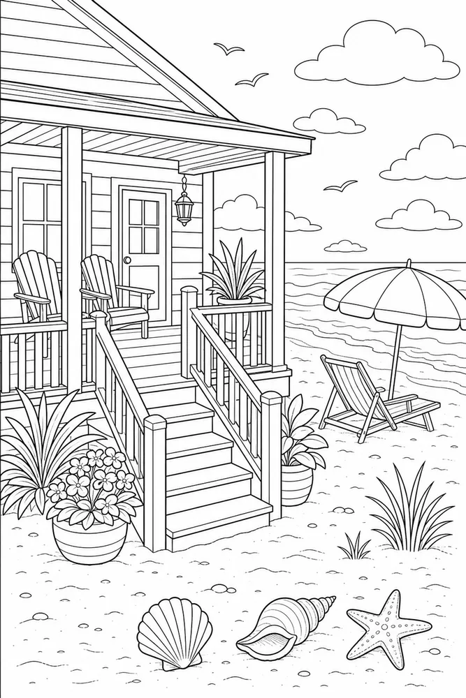 Beach Scene Beach scene beach house porch coloring page