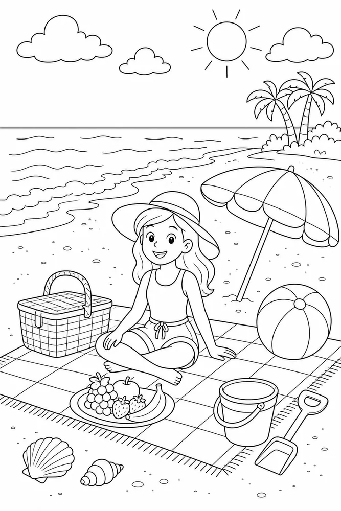 Beach Scene Beach scene beach picnic coloring page