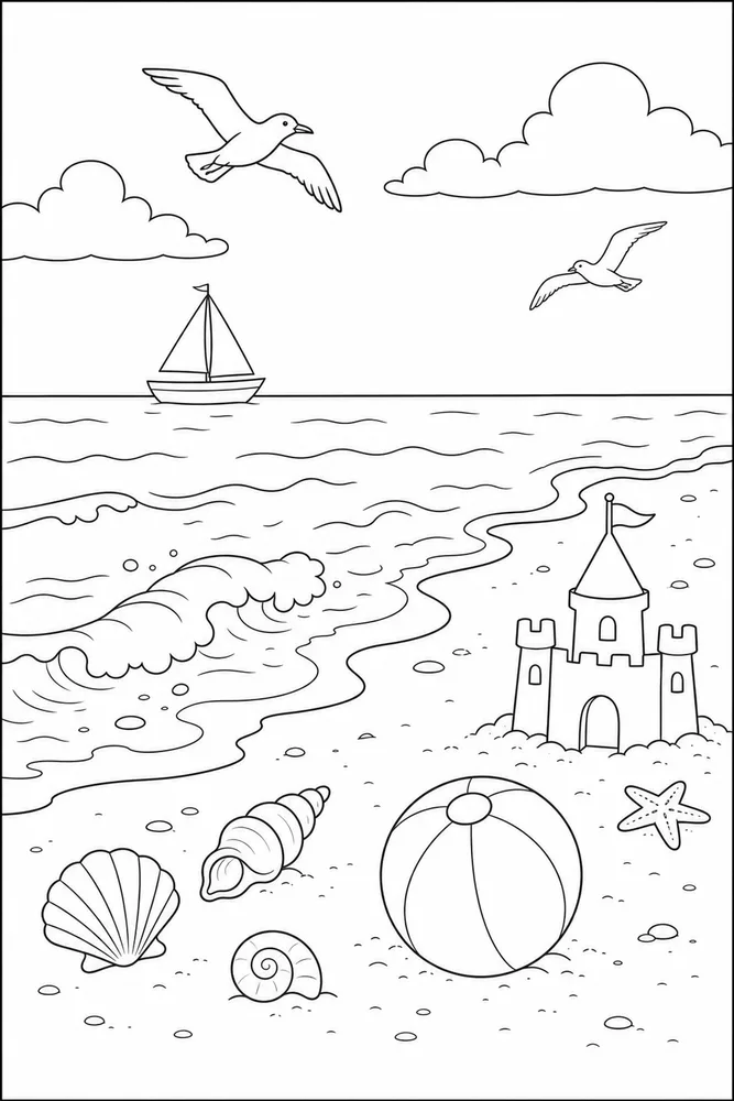 Beach Scene Beach scene wave shoreline coloring page