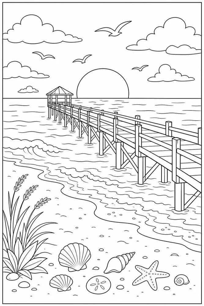Beach Sunset Beach sunset sunset pier coloring page