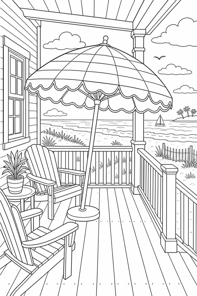 Beach Umbrella Beach umbrella beach house porch coloring page