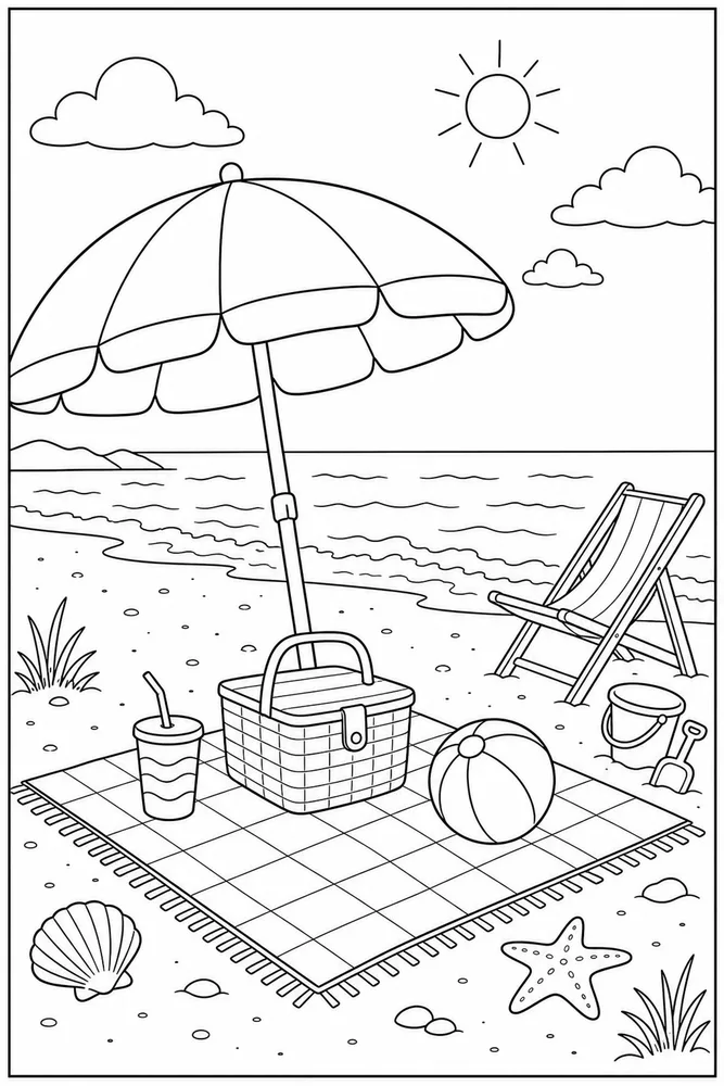 Beach Umbrella Beach umbrella beach picnic coloring page