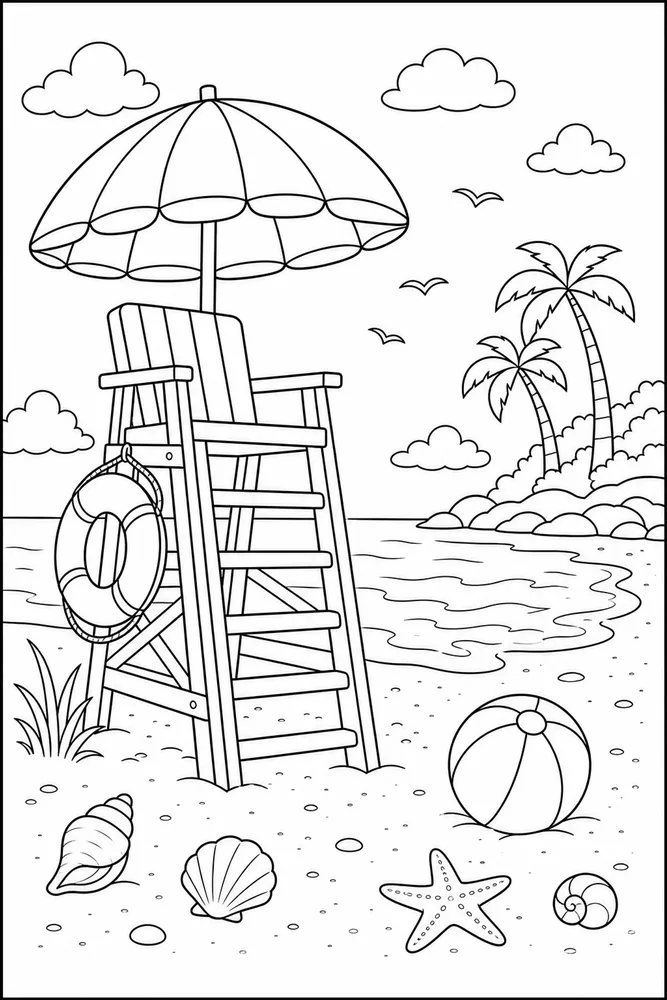 Beach Umbrella Beach umbrella lifeguard stand coloring page
