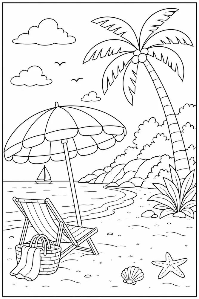 Beach Umbrella Beach umbrella palm tree cove coloring page