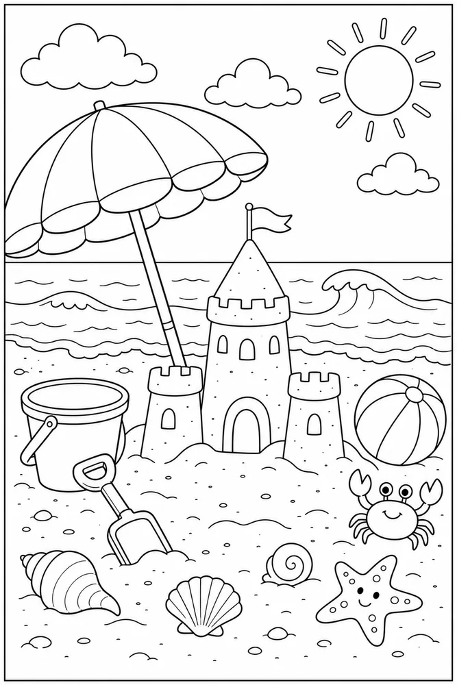Beach Umbrella Beach umbrella sandcastle area coloring page
