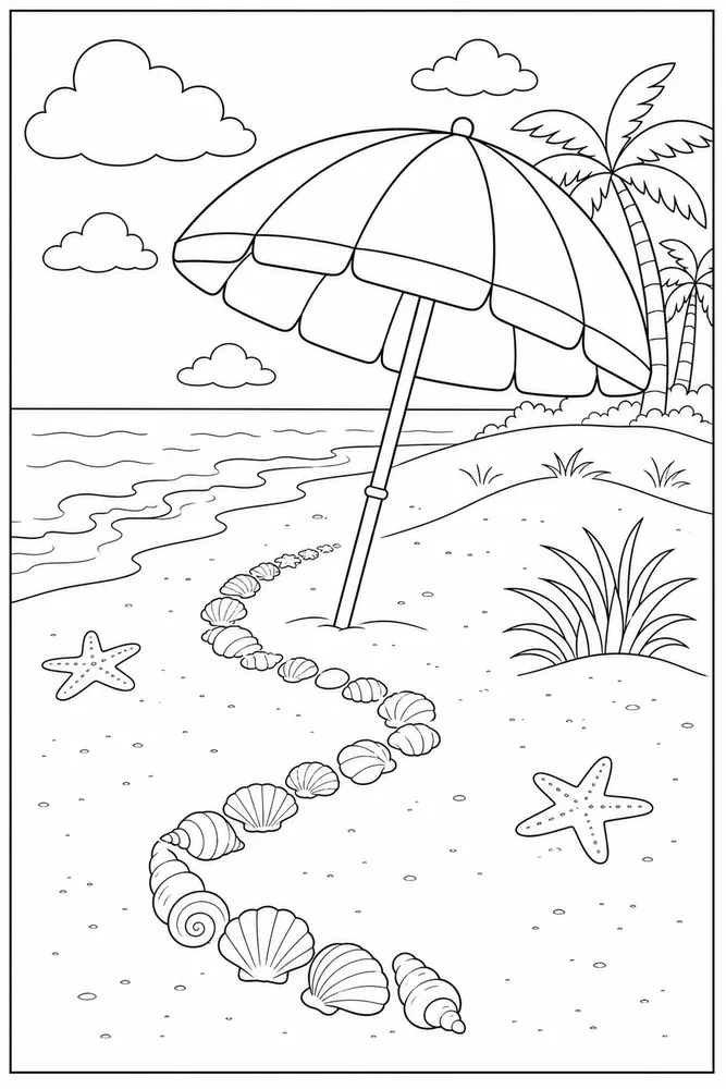 Beach Umbrella Beach umbrella shell path coloring page