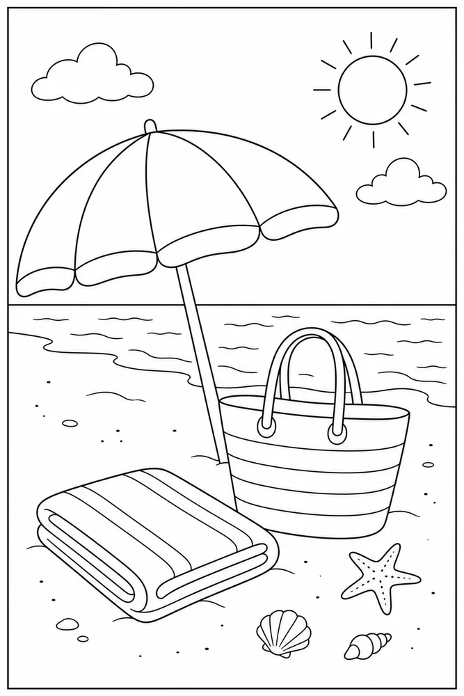 Beach Umbrella Beach umbrella towel and bag coloring page
