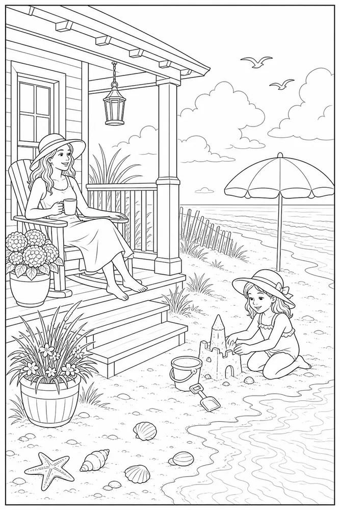 Summer Beach Summer beach beach house porch coloring page