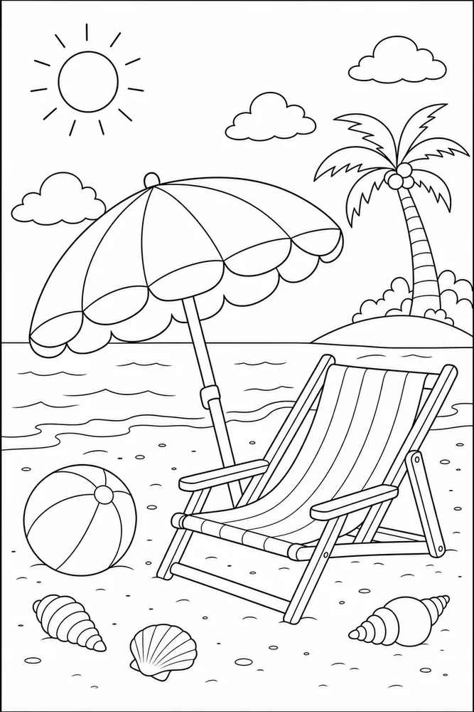 Summer Beach Summer beach umbrella and chair coloring page