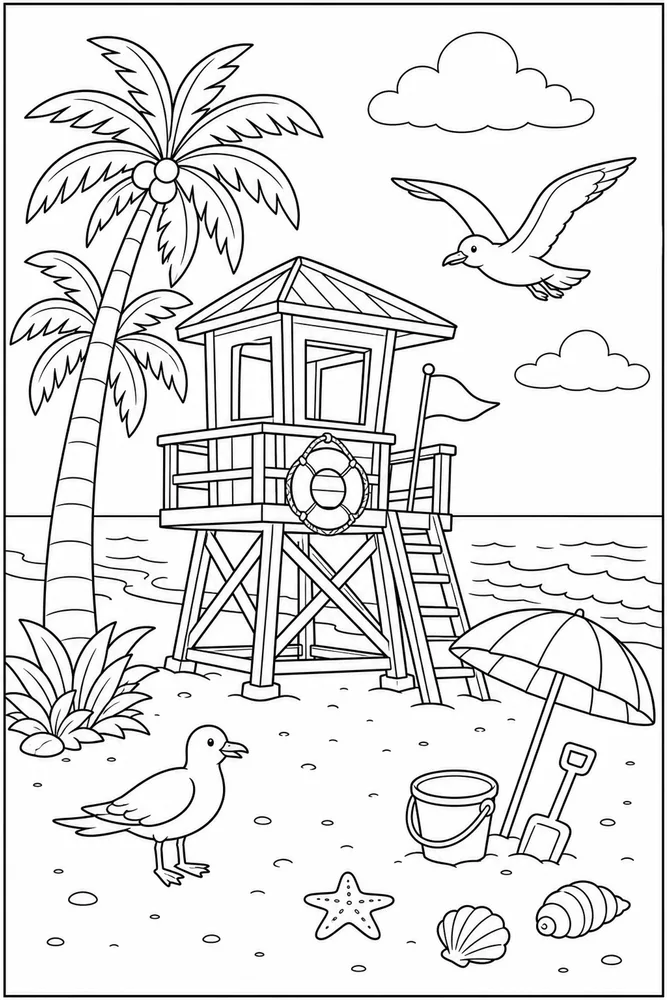 Tropical Beach Tropical beach lifeguard stand coloring page