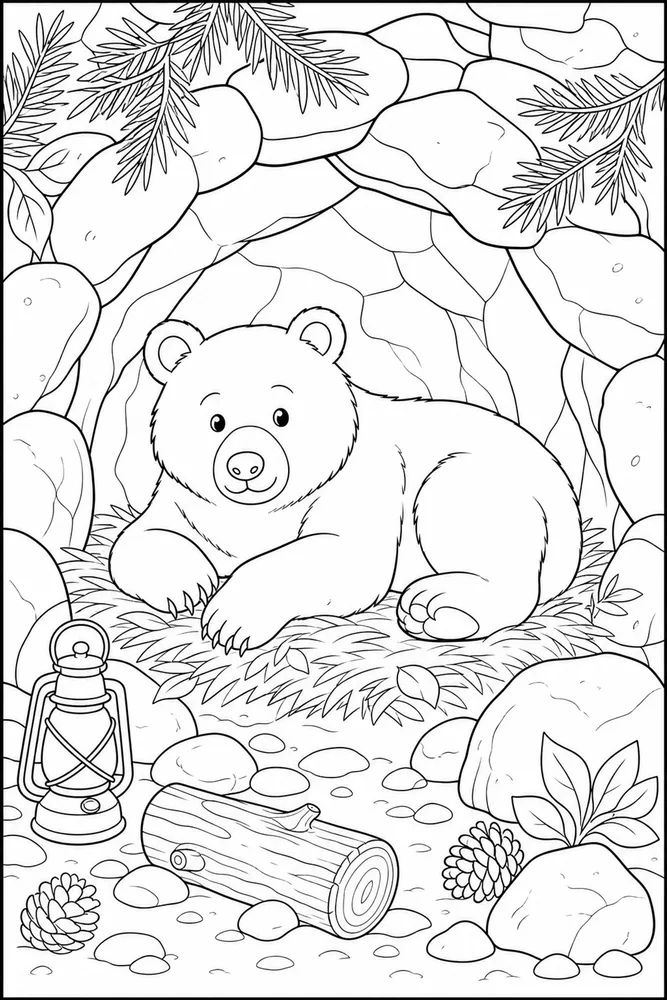 Black Bear Black bear cozy den coloring page