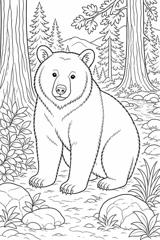 Black Bear Coloring Pages preview: Black Bear Black bear forest portrait coloring page