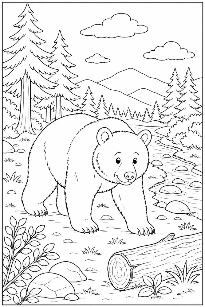 Black Bear Black bear habitat background coloring page
