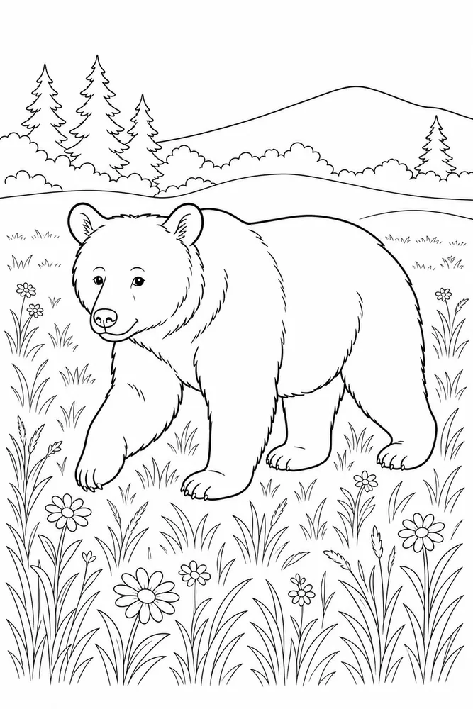 Black Bear Black bear meadow walk coloring page
