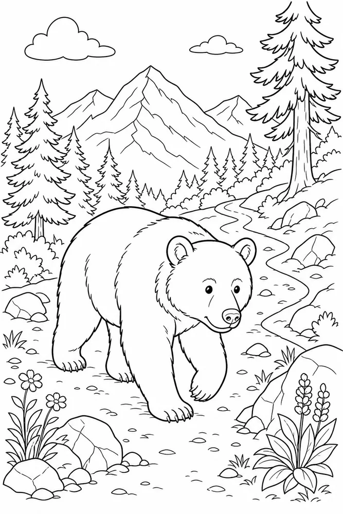 Black Bear Black bear mountain trail coloring page