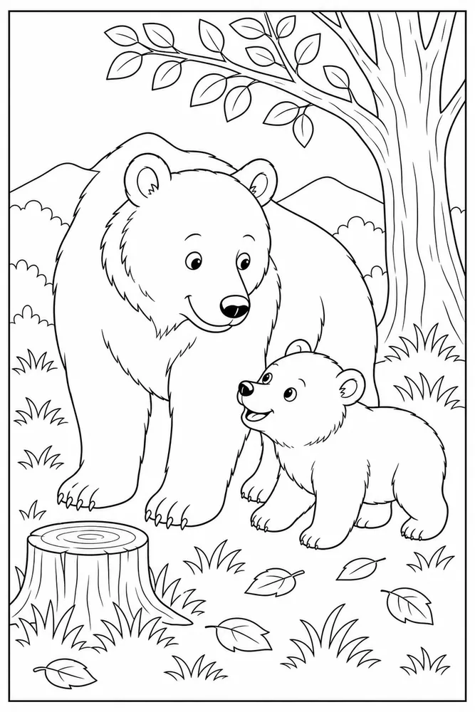 Black Bear Black bear parent and cub coloring page