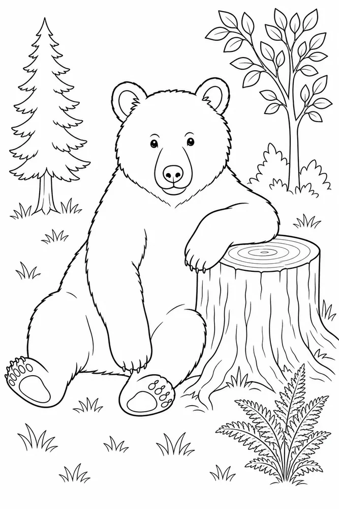 Black Bear Black bear tree stump coloring page