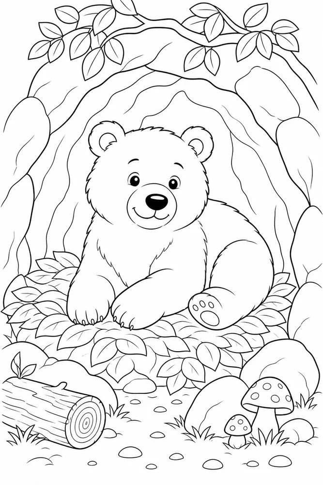 Brown Bear Brown bear cozy den coloring page