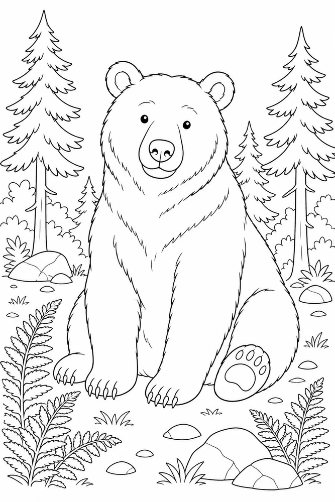Brown Bear Coloring Pages preview: Brown Bear Brown bear forest portrait coloring page